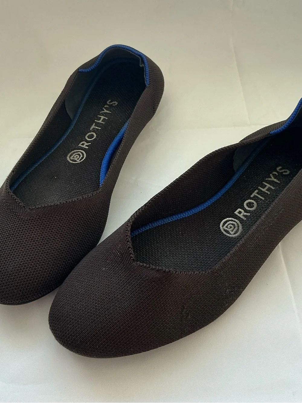 Rothy's Round Toe Black Knit Ballet Stretchy Flats with Blue Trim Size9
